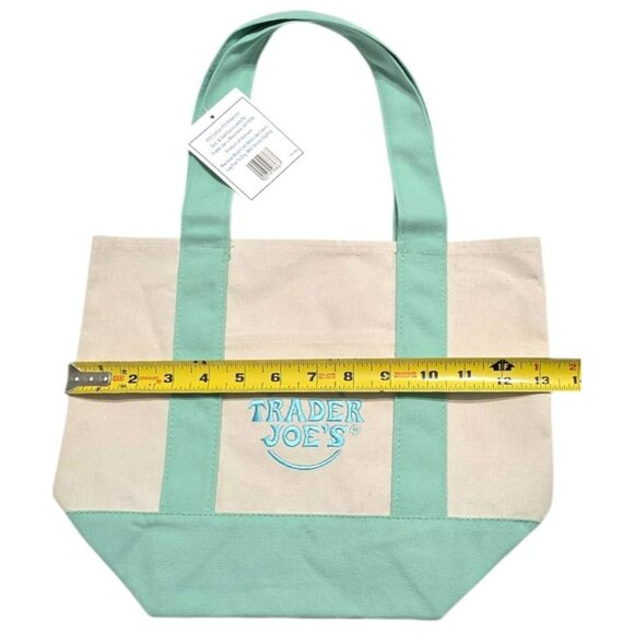 Trader Joes Canvas Tote Bag Mint Green Beige Reusable Grocery Book Sack Travel - Picture 5 of 6